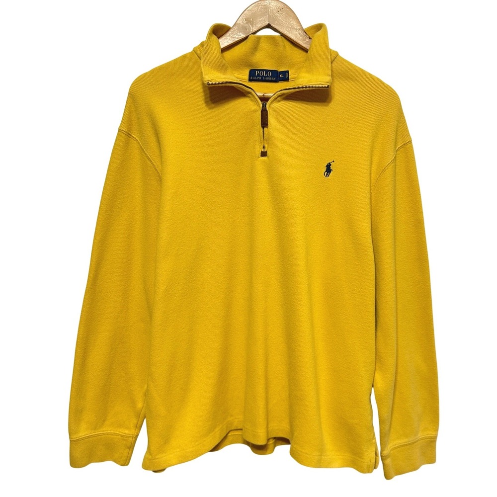 Polo Ralph Lauren Quarter Zip‎ Pullover Sweater Mens XL Yellow Cotton Knit Pony